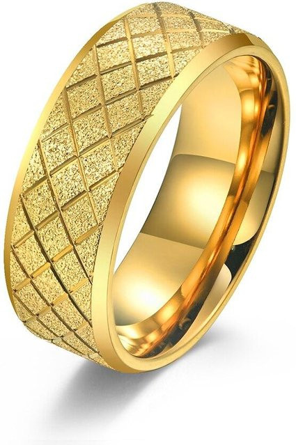 Ring Titanstahl, Rhombus Mehrreihig, Goldfarben, Blaues Mosaik, 8mm, Unisex - Bild 1