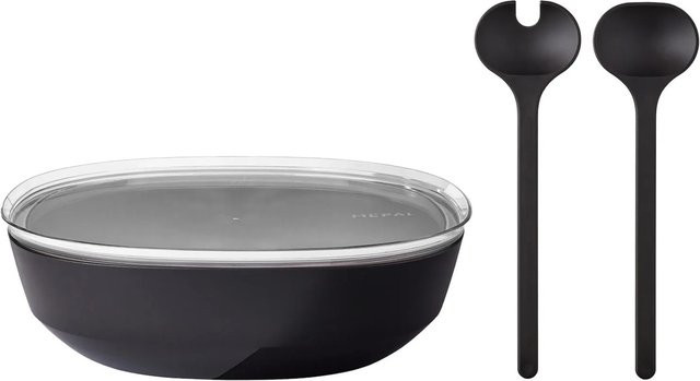 Mepal Silueta Servierschale mit Deckel und Salatbesteck, Schwarz, 4000 ml - Bild 1