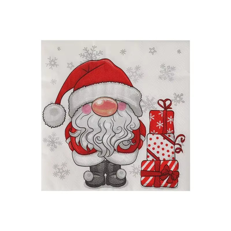GUANYAO Weihnachtsmann-Servietten mit Cartoon-Motiv, 20 Stück, weiß und mehrfarbig, 25 x 25 cm, 3-lagiges Holzzellstoff-Papier für Party und DIY-Decoupage - Bild 3