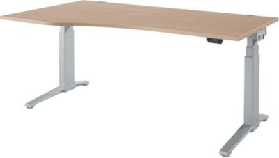 Schäfer Shop Genius ERGOSTYLE S Schreibtisch elektrisch höhenverstellbar mit C-Fuß und Memory Master, Eiche/weißaluminium, B: 180 cm, T: 80-100 cm, H: 64,5-130,5 cm - Bild 1