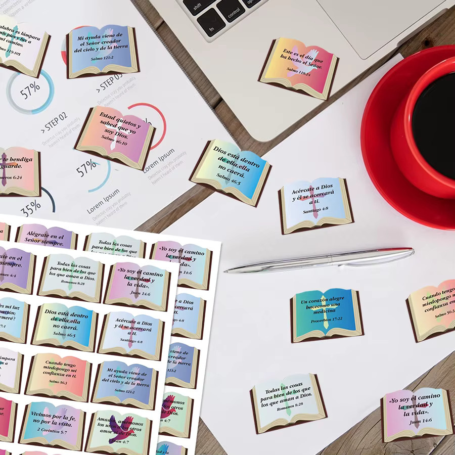 200 Stück spanische Bibelvers-Aufkleber mit inspirierenden Sprüchen in Multicolor für Bastelarbeiten und Geschenke - Bild 3