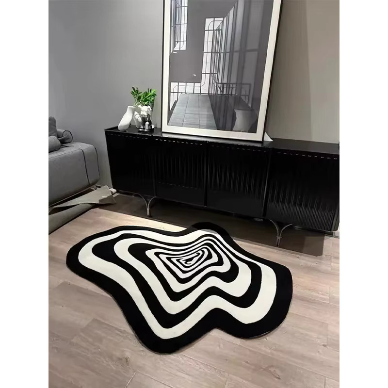 VIKAMA Teppich mit schwarz-weißem Streifenmuster für Wohnzimmer und Badezimmer, modern und organisch gestaltet, Breite: 60 cm - Bild 5