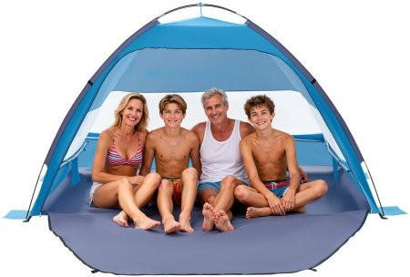 VEVOR Strandmuschel Sonnenschutz für 4 Personen mit UPF 50+ Schutz, tragbares Strandzelt inklusive Tragetasche und Bodenverankerungen für Camping, Angeln und Picknick - Bild 1