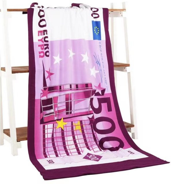 Schnelltrocknendes Mikrofaser Strandtuch von JMG Household Supplies mit Euro Dollar Druckmuster in Lila, B/H: 70 x 150 cm - Bild 1