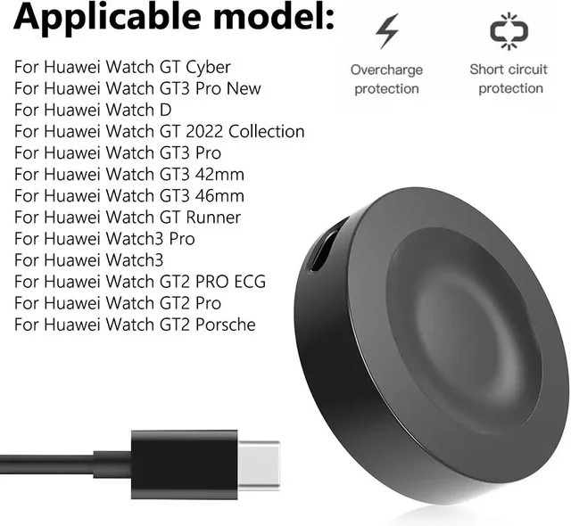 Huawei Magnetisches Schnellladekabel in Schwarz für Huawei Watch GT, GT2, GT3 Pro und Honor Watch GS Pro - Bild 1