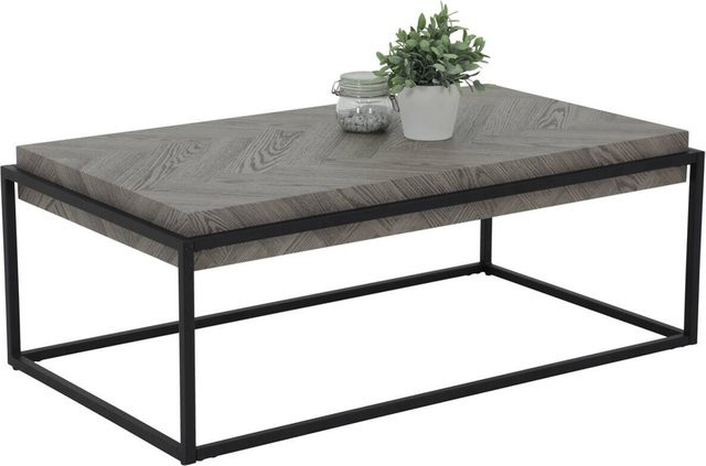 Couchtisch Hela in Grau mit Herringbone-Design und Metallakzenten, B/H/T: 114 x 42 x 64 cm - Bild 1