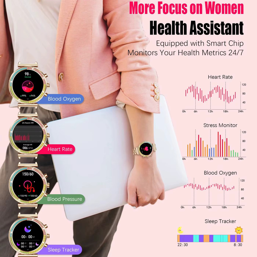 rollstimi Smartwatch, Diamant, Roségold, Edelstahl, Damen - Bild 5