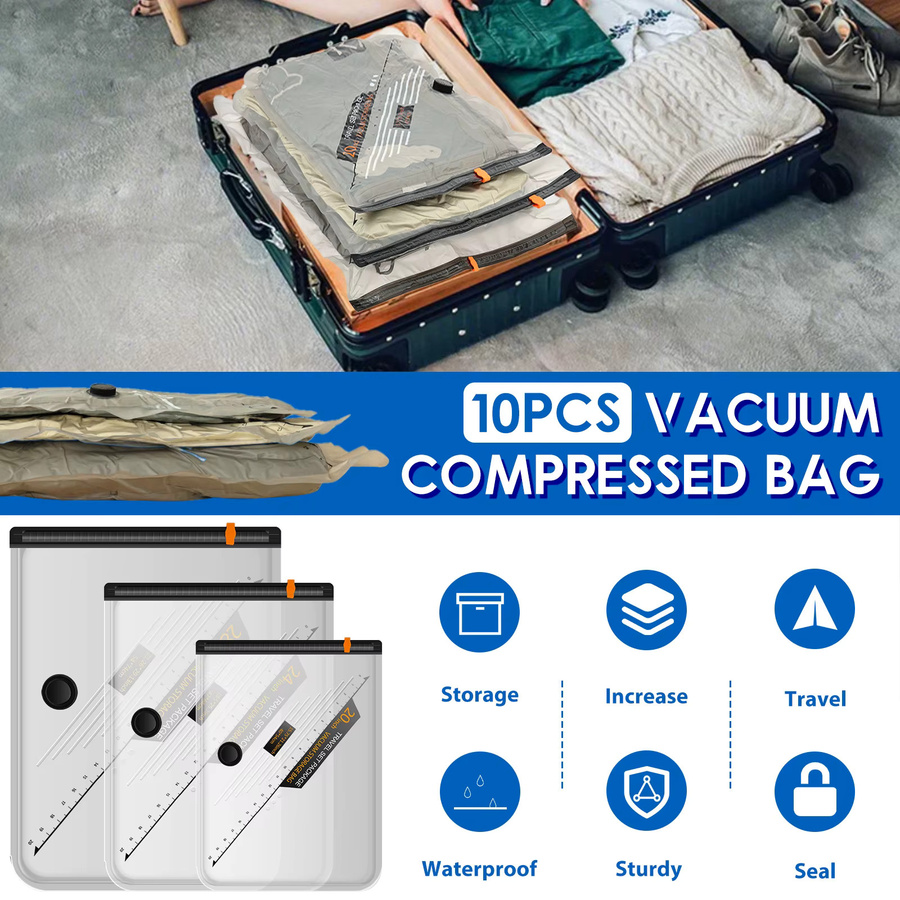 Willstar 10er Set Vakuum-Aufbewahrungsbeutel mit kabelloser elektrischer Pumpe, transparente wiederverwendbare Vakuumbeutel zur Komprimierung von Kleidung und Reisegepäck - Bild 1