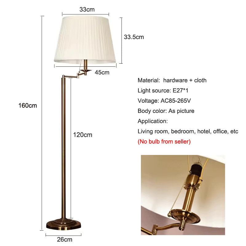 Ynhaw Retro Stehlampe aus Metall in Gold/Messing mit weißem Stoffschirm, verstellbare Design-Stehleuchte für Wohnzimmer und Schlafzimmer - Bild 2