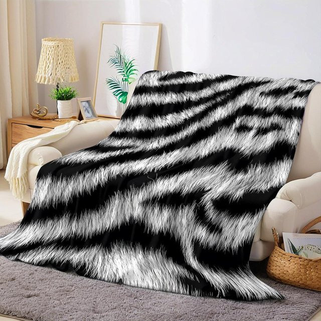 Flauschige Zebra-Print Flanelldecke von JMG Household Supplies in Schwarz-Weiß, B/B: 100 x 150 cm - Bild 1