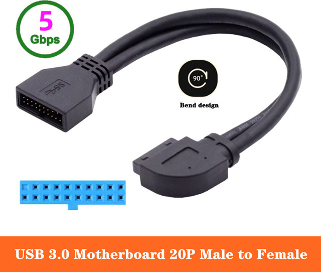 AXONUS USB 3.0 Verlängerungskabel mit 90 Grad Winkel und 19 Pin IDC Stecker auf Buchse in Schwarz - Bild 1