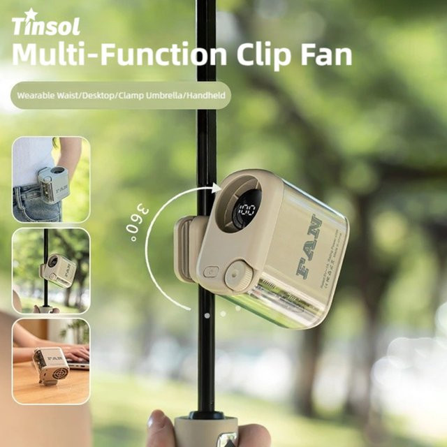 TINSOL Tragbarer Mini-Ventilator mit Clip-on-Funktion und Regenschirm, 16000 U/min, stufenlose Steuerung und digitaler Anzeige - Bild 1