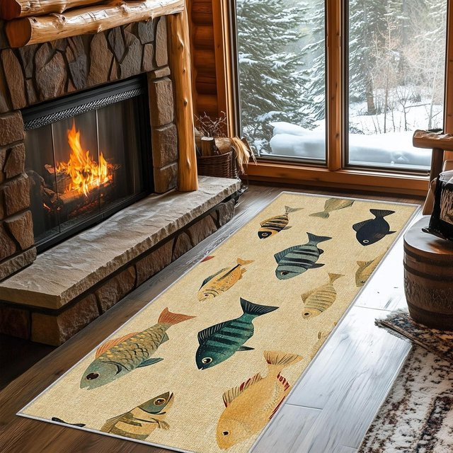 Lodestar Teppich Läufer mit Fischmuster und Wellendesign, Mehrfarbig, Rutschfest und Waschbar, B/T: 50 x 150 cm - Bild 1