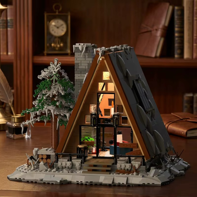 A-Frame Schnee Hütte, Klemmbausteine Set, 1508 Teile, mit LED Beleuchtung - Bild 4