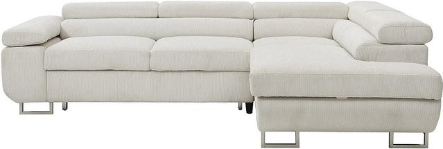 Vente-unique Schlafsofa Nurazio in Beige mit Cord-Bezug und L-Form - Bild 1