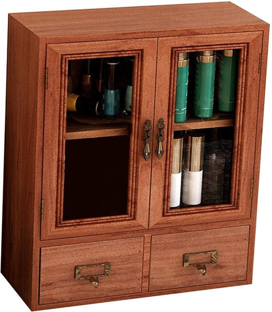 Aimo Aufbewahrungsschrank aus Holz in Braun mit Doppeltür und Schubladen im Retro-Design für dein Home-Office - Bild 1
