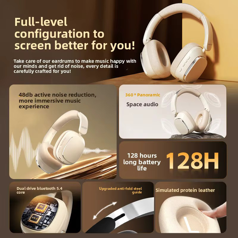 Acer ANC Bluetooth-Kopfhörer mit aktiver Geräuschunterdrückung, Surround-Sound und HD-Mikrofon, OHR525, Schwarz oder Beige - Bild 4