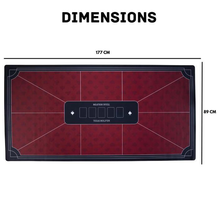 Engelhart Texas Hold’em Poker Tischmatte Rot und Weiß, rutschfeste Profi Casino Poker Matte für 6 bis 8 Spieler, B/T: 177 x 89 cm - Bild 2