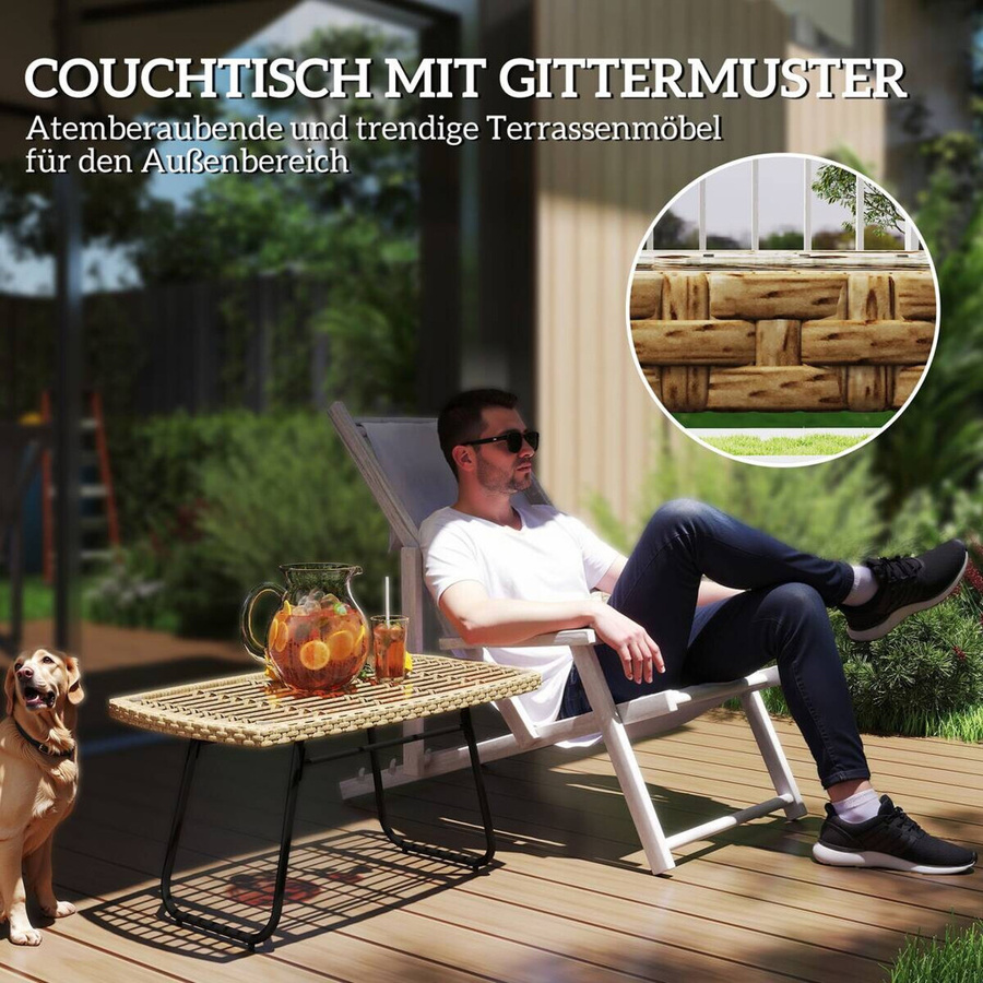Outsunny Polyrattan Gartentisch mit Glasplatte in Braun, rechteckiger Beistelltisch für Garten, Terrasse und Balkon, UV-beständig, B/T/H: 90 x 50 x 45 cm - Bild 4