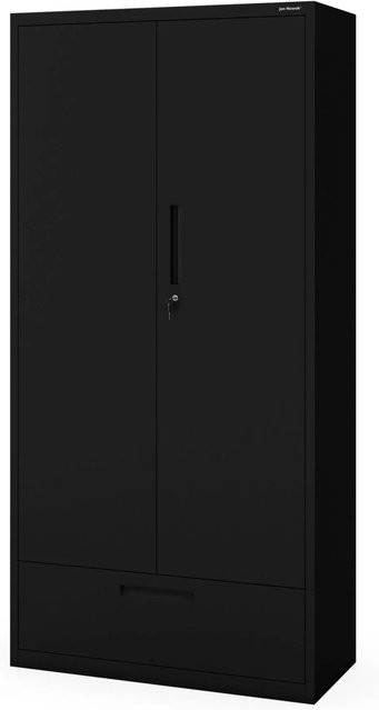 JAN NOWAK Metall-Büroschrank MEGAN Schwarz mit Schublade und verstellbaren Regalböden, H: 185 cm, B: 90 cm, T: 40 cm - Bild 1