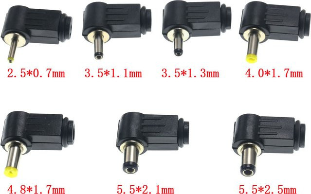 HPJF DC-Stecker Set mit 90-Grad-Winkel in Schwarz, 10 Stück, verschiedene Größen: 5,5 x 2,1 mm, 5,5 x 2,5 mm, 4,8 x 1,7 mm, 4,0 x 1,7 mm und 3,5 x 1,35 mm - Bild 1