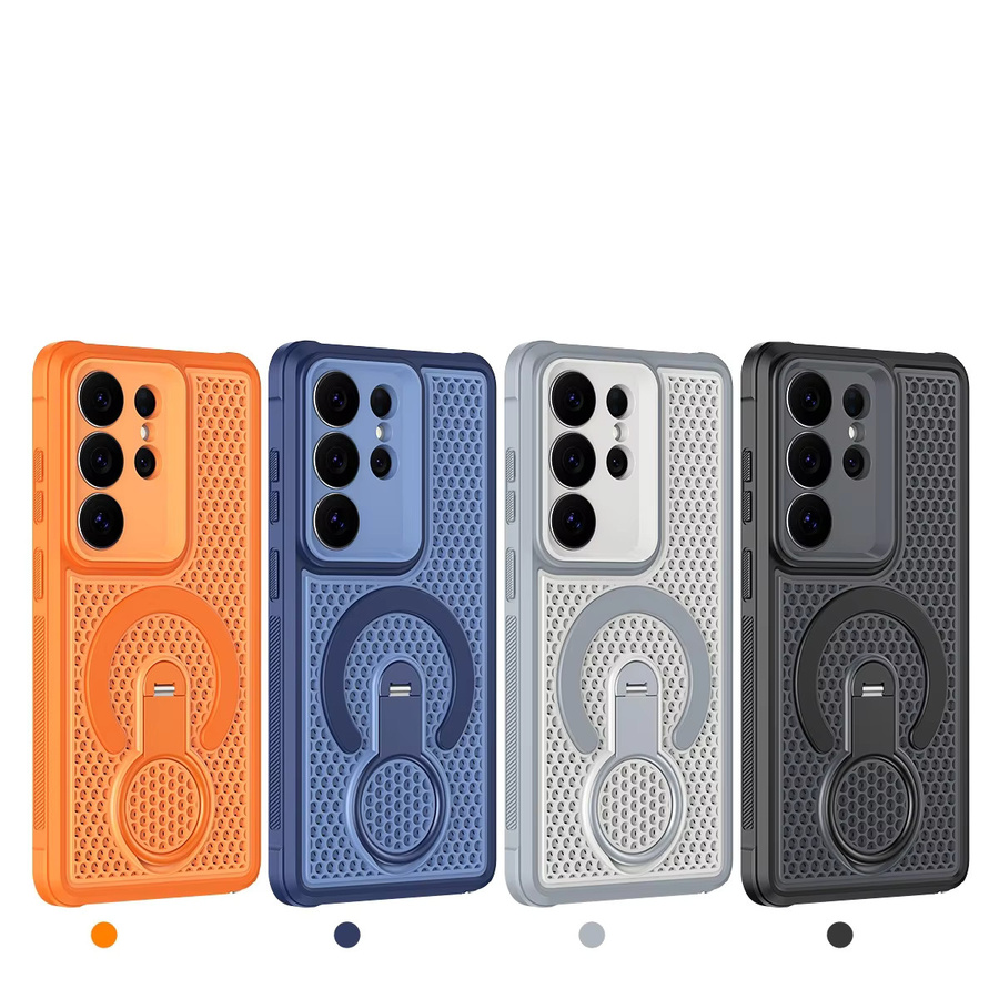 Eurynome Schutzhülle für Samsung Galaxy S26 Ultra und S26 Plus mit 360-Grad-Rotationsring, magnetischer Wärmeableitung und atmungsaktivem Netz in Orange - Bild 6