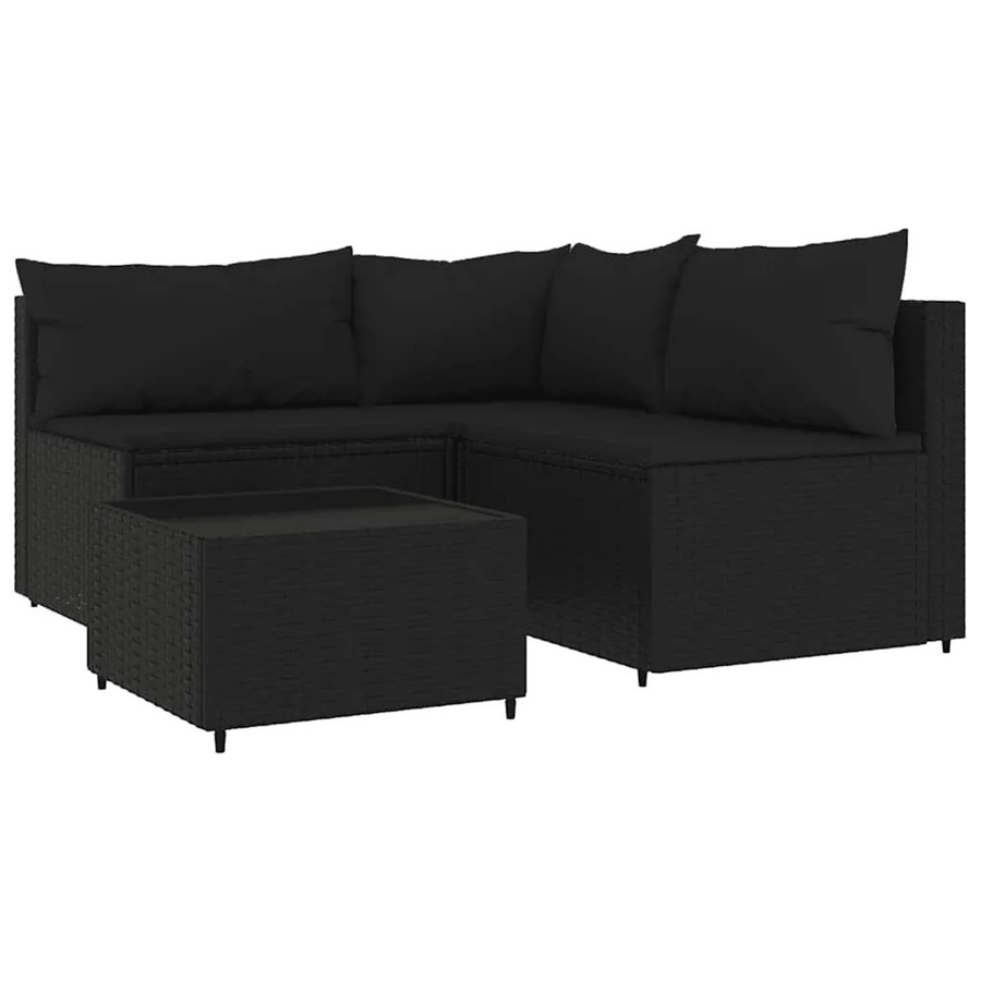 vidaXL 4-tlg Garten-Lounge-Set in Schwarz mit Kissen aus Poly-Rattan und Metallgestell - Bild 2