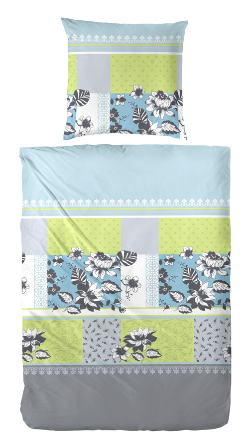 Primera Mako-Satin Bettwäsche 2-teilig mit Blumenmuster in Grün-Blau, B/H: 155 x 220 cm und 80 x 80 cm - Bild 1
