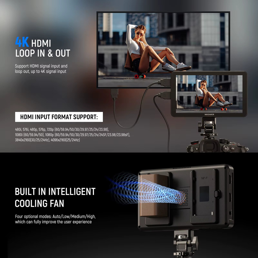 NEEWER F700 7 Zoll Kamera-Feldmonitor in Schwarz mit 4K HDMI Loop In/Out, Peak Focus, HDR und Wellenform für DSLR Video Assist - Bild 4