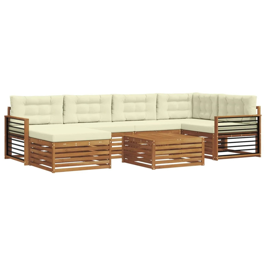 vidaXL Outdoor-Sofagarnitur 7-teilig aus Akazienholz mit Kissen in Natur und Creme - Bild 2