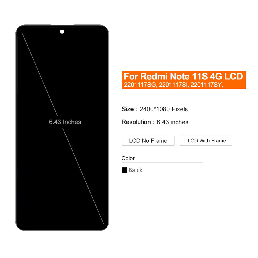 Xiaomi Redmi Note 11s 4G AMOLED Display mit Rahmen in Schwarz als Ersatz-LCD Touchscreen Digitalisierer - Bild 2