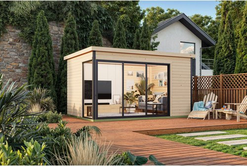 Lasita Blockbohlenhaus Austin Gartenhaus naturbelassen braun B/H/T: 439,6 x 239,4 x 319,6 cm - Bild 1