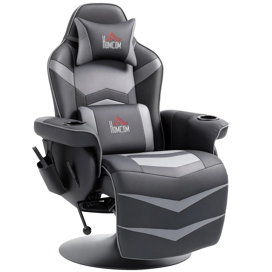 HOMCOM Relaxsessel mit Massagefunktion aus Kunstleder in Grau, drehbar mit Armlehnen - Bild 2