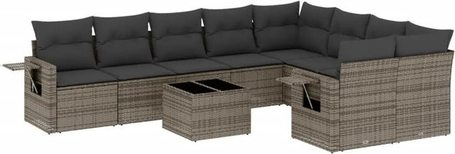vidaXL 10-teilige Garten-Sofagarnitur aus Poly-Rattan mit Kissen in Grau - Bild 1