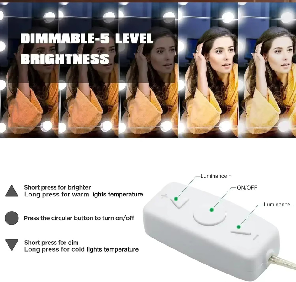 Heinast LED Schminkspiegel Beleuchtung mit dimmbaren Glühbirnen und USB-Anschluss in Weiß - Bild 3