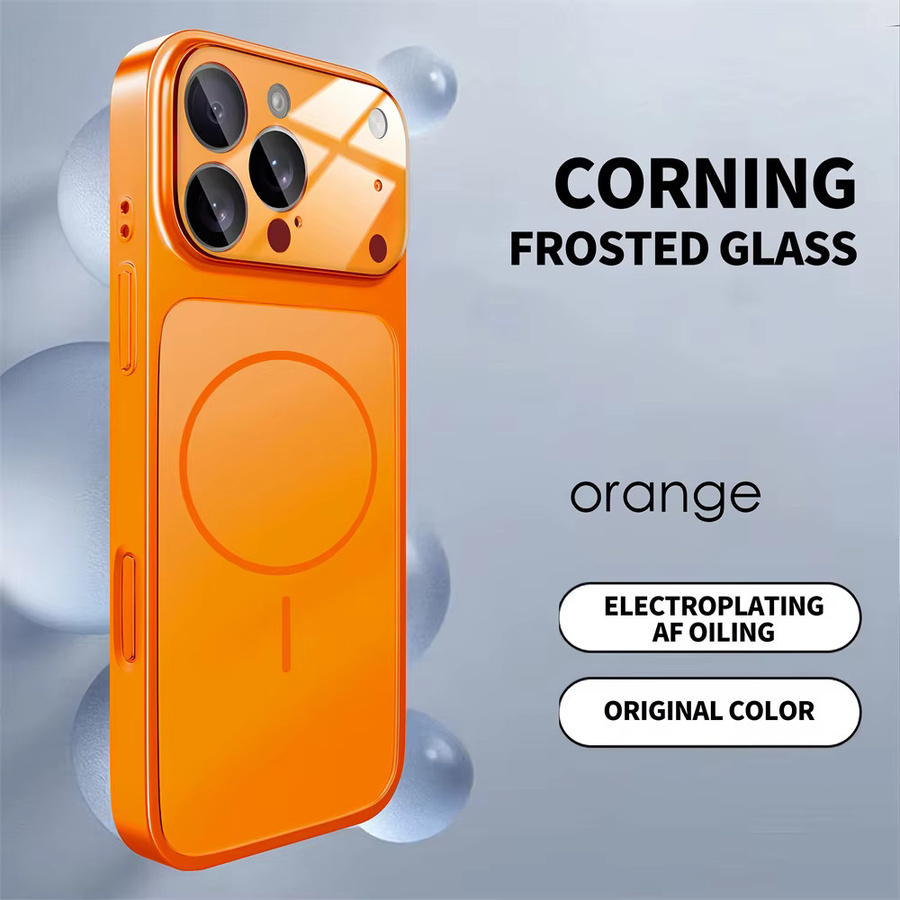 Xeber Stoßfeste MagSafe Handyhülle mit mattem Glas und Fenster für iPhone 17, Air 16, 15, 14, 13 Pro Max in Silver und Orange - Bild 2