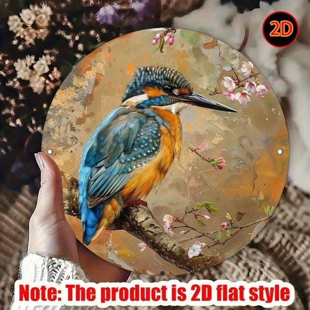 CIFBUY Vintage Kingfisher Retro Metallschild rund mit Blumen und Vögeln, Durchmesser: 20 cm, Mehrfarbig - Bild 1