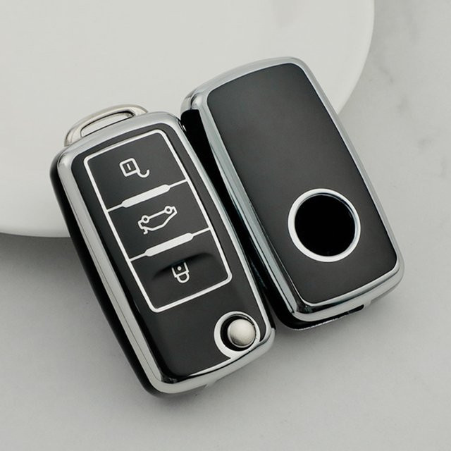 TPU Auto-Fernschlüsselhülle für Volkswagen VW Polo Golf Passat Tiguan Beetle Caddy T5 Up Eos und Skoda Octavia Seat Leon Altea in Schwarz - Bild 1