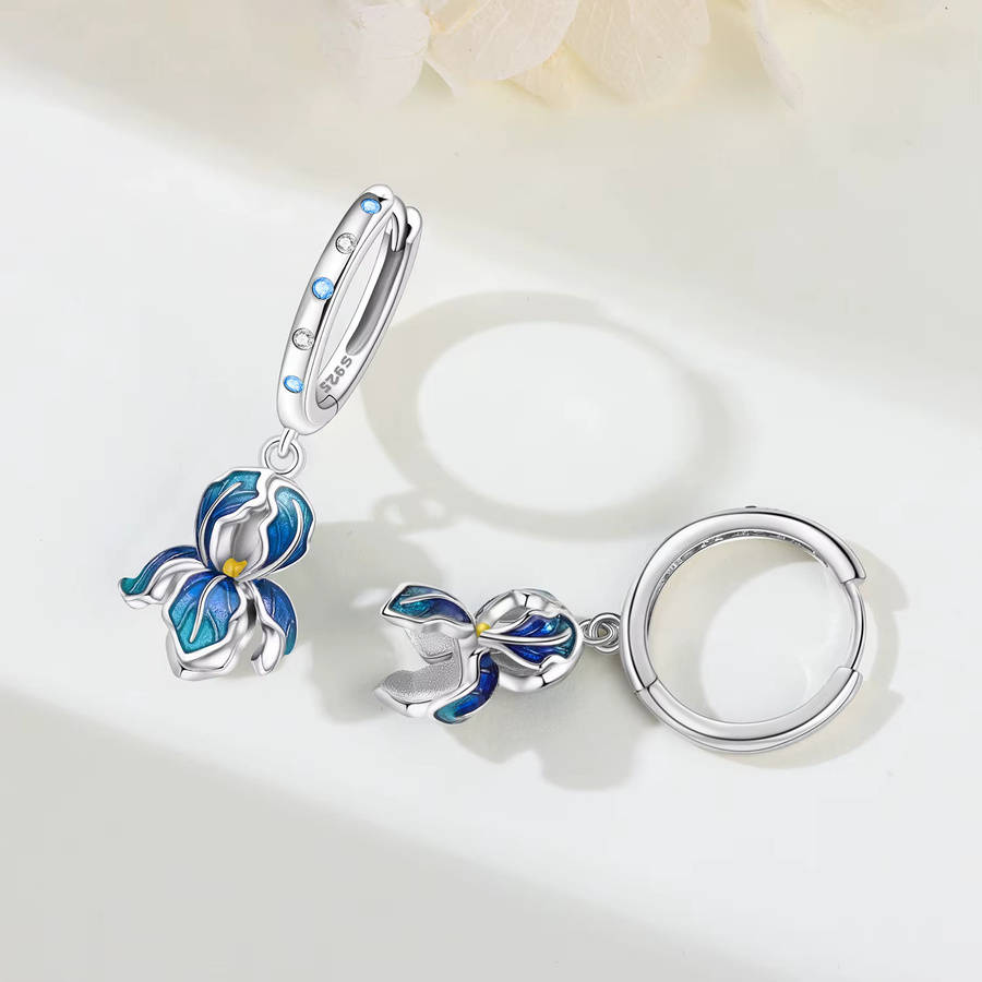 Cycuff Tropfenohrringe 925 Silber, blaue Blume, Zirkonia - Bild 2