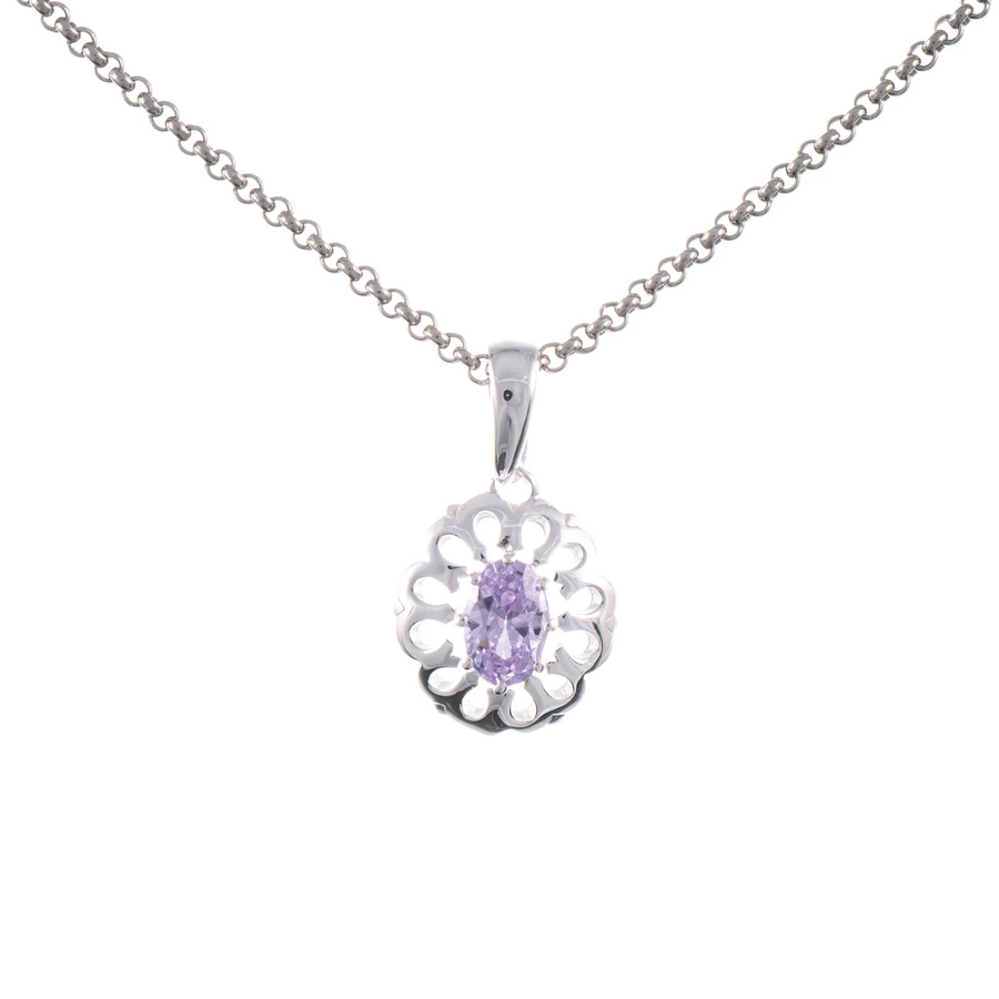 Anhänger mit Kette 925 Silber, Zirkonia, flieder - Bild 1