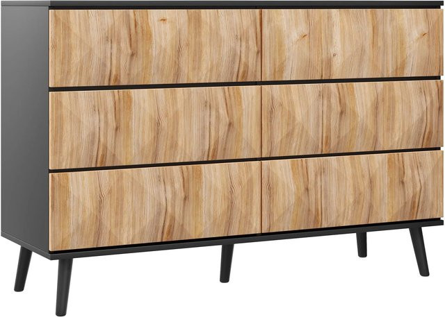 okwish Sideboard Modern mit Erhabenen Türen in Schwarz und Natur, B/T/H: 120 x 40 x 85 cm - Bild 1