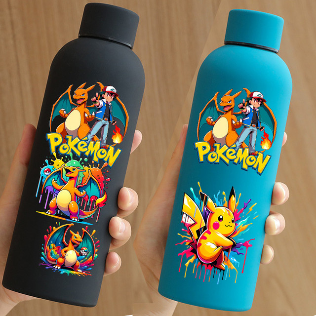 Bandai Pokémon Edelstahl-Thermosflasche mit Doppelwand-Vakuumisolierung und Gummilackierung, 500 ml, Multicolor - Bild 1