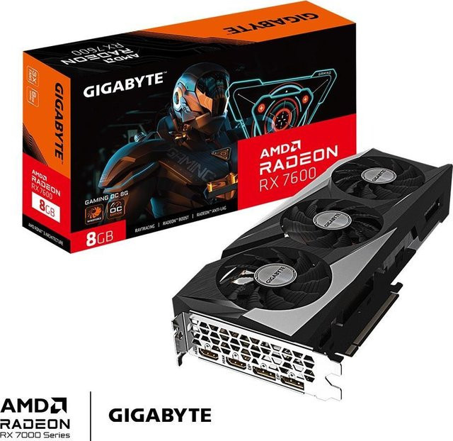 Gigabyte Radeon RX 7600 Gaming OC Grafikkarte, 8GB GDDR6, PCIe 4.0, Schwarz - Bild 1