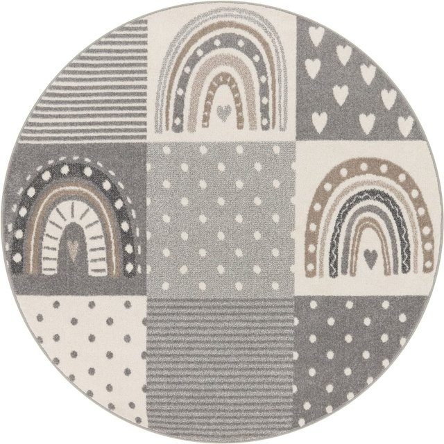 Runder Kinderteppich Ninique in Grau, Weiß und Multicolour mit geometrischem Design, Durchmesser: 160 cm - Bild 1