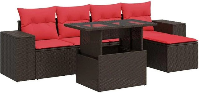 vidaXL 6-teilige Garten-Sofagarnitur aus Akazie und braunem PE-Rattan mit Kissen - Bild 1