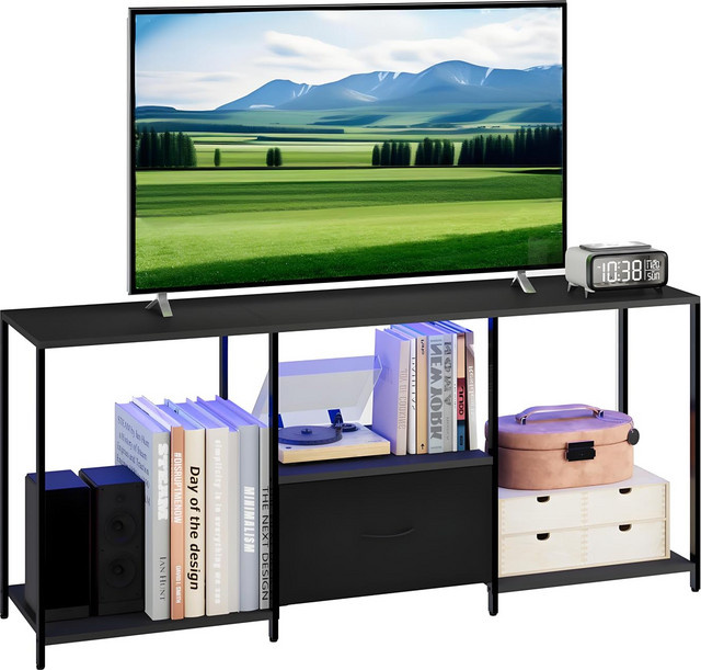 GarveeHome Modernes TV-Lowboard mit LED-Beleuchtung in Schwarz Matt für Fernseher bis 55 Zoll - Bild 1