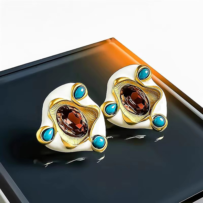 Huitan Ohrstecker, geometrisches Design, bunte Emaille, CZ, Damen - Bild 5