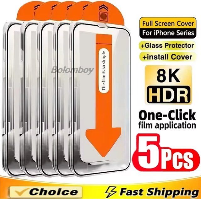 Bolomboy Displayschutz aus gehärtetem Glas mit HD Oleophobe Beschichtung und staubfreier Anwendung für iPhone 17 Pro Max, iPhone 18 Pro Air, 16, 15, 14, 13, 12, 11 in Transparent - Bild 1