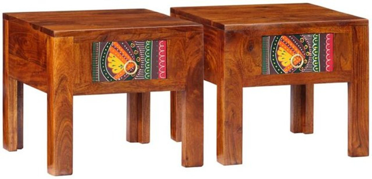 Vidaxl Set aus 2 Nachttischen aus Massivholz Akazie in Braun im Bohemian Stil, B/T/H: 40 x 40 x 36 cm - Bild 1