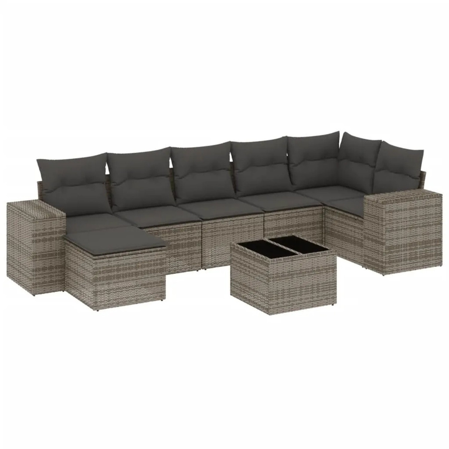 vidaXL 8-tlg. Garten-Sofagarnitur aus Polyrattan in Grau mit Kissen und Couchtisch - Bild 2